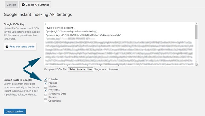 configuración del plugin