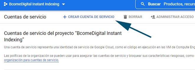 crear cuenta de servicio