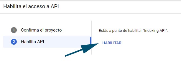 habilitar el acceso a Instant indexing API
